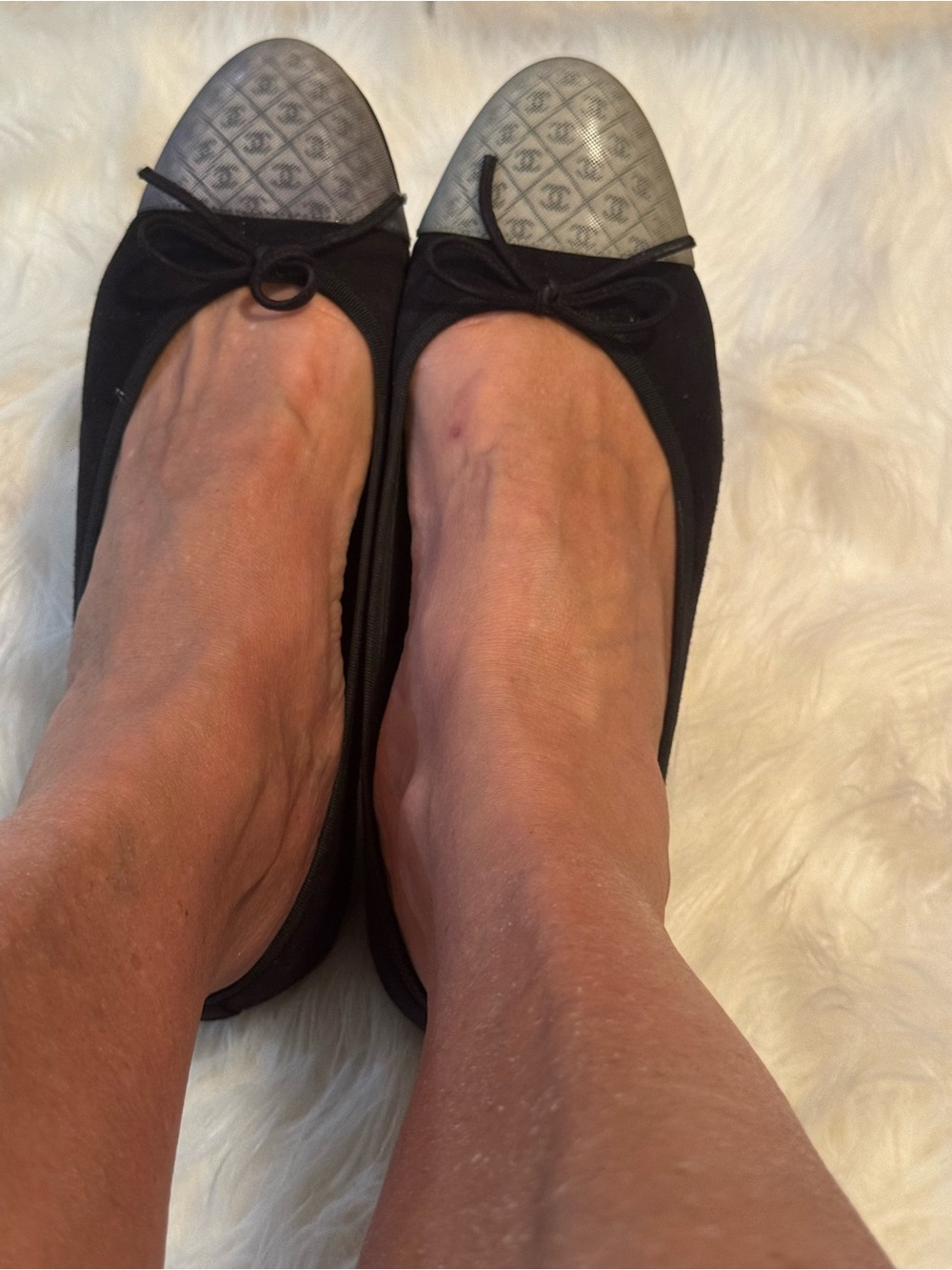 CHANEL Black Ballet Flats with Silver Logo Cap - Picture 2 of 6